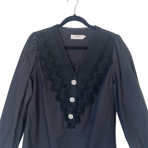 Cream Women's Black Long Sleeve Mini Dress with Jewel Buttons- Size 38 - Picture 3 of 10